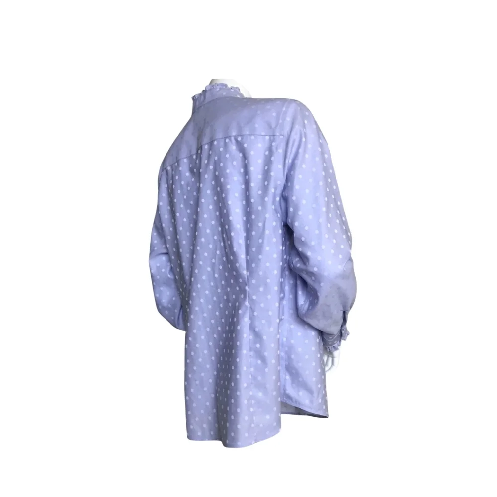 CHICO’S Shirt Lavender Polka Dot Long Sleeve No-iron Cotton Ruffles Sz 2 (10-12)